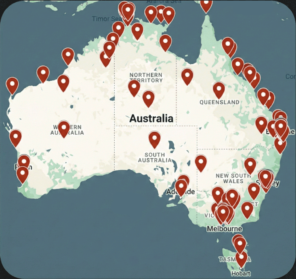 Placements across Australia - map showing placement locations nationwide